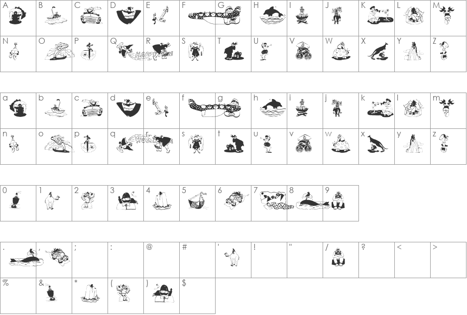 Tourism font character map preview