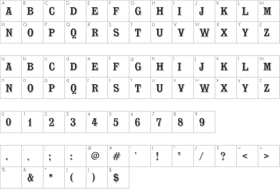 Toussant font character map preview
