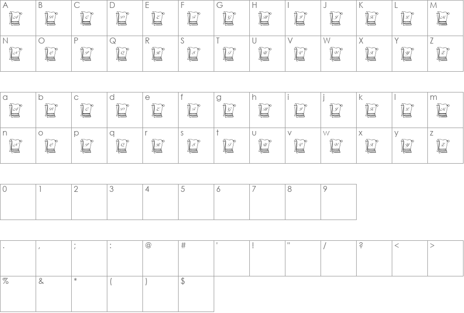 Toweel font character map preview