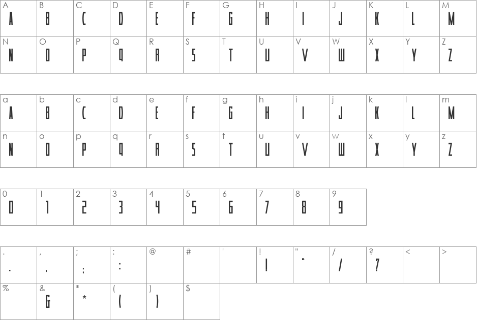 Tower font character map preview