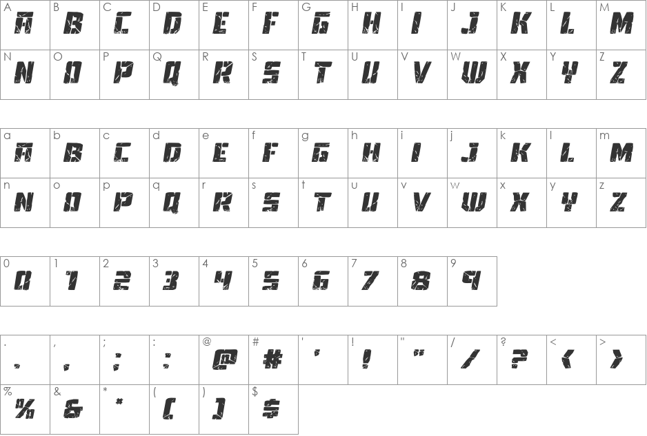 Tower Ruins Expanded Italic font character map preview