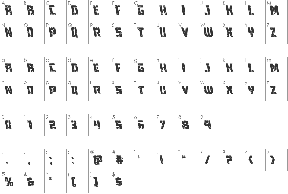 Tower Ruins Leftalic font character map preview
