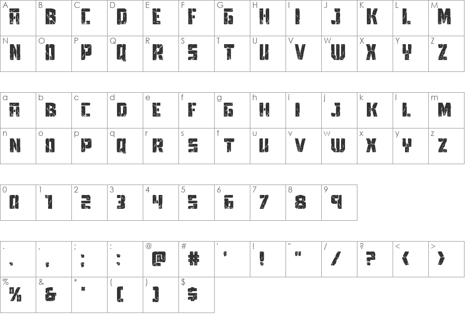 Tower Ruins Rotated 2 font character map preview