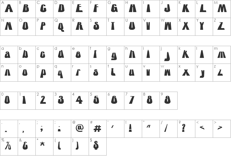 towering font character map preview