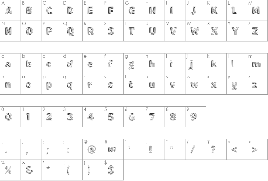 TownSquare 'Chromed' font character map preview