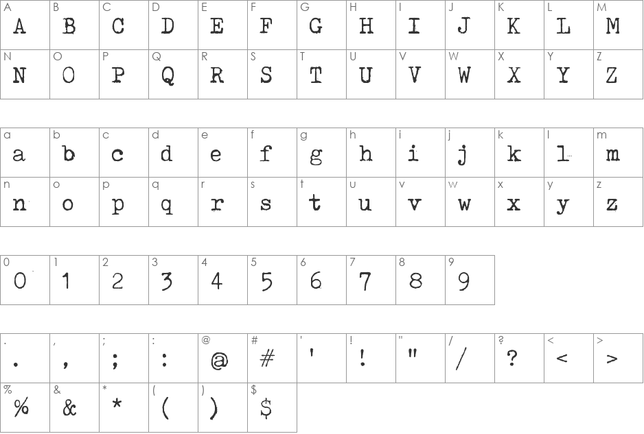 Tox Typewriter font character map preview