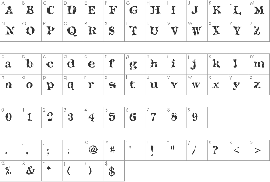 Toxic font character map preview