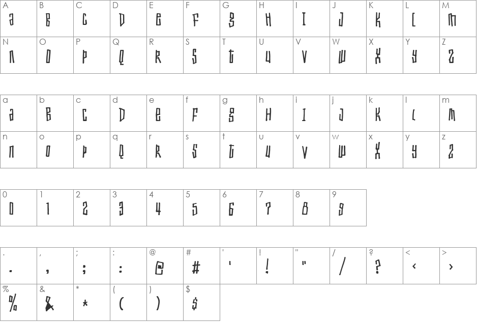 Toxic waist font character map preview