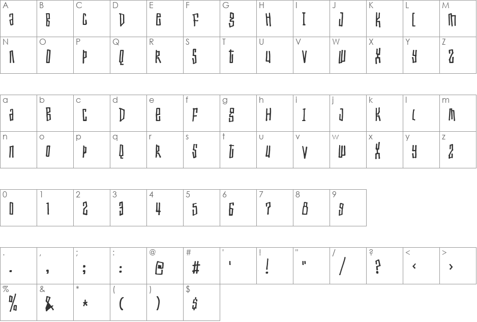 Toxic waist font character map preview