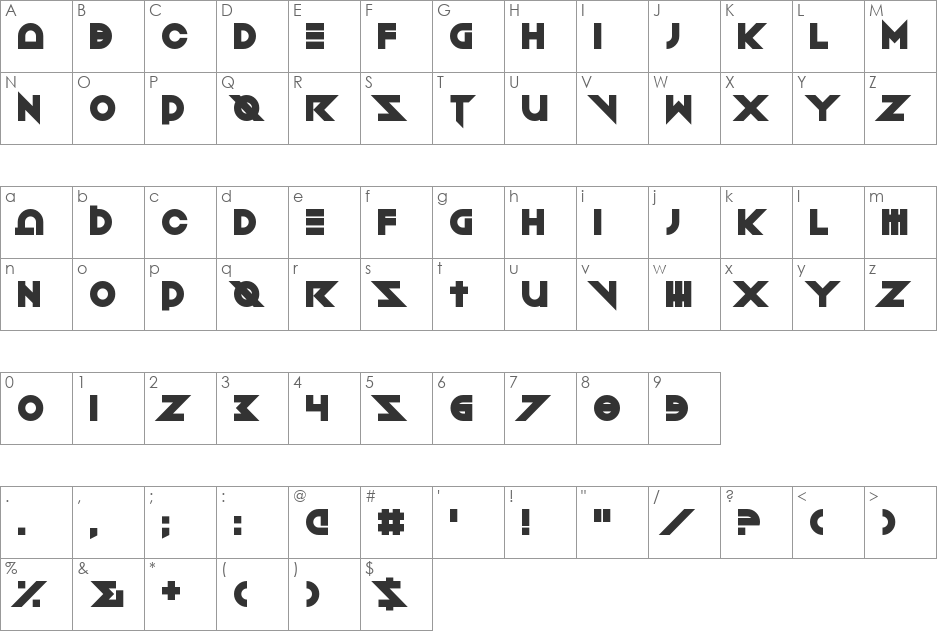 Toxico font character map preview