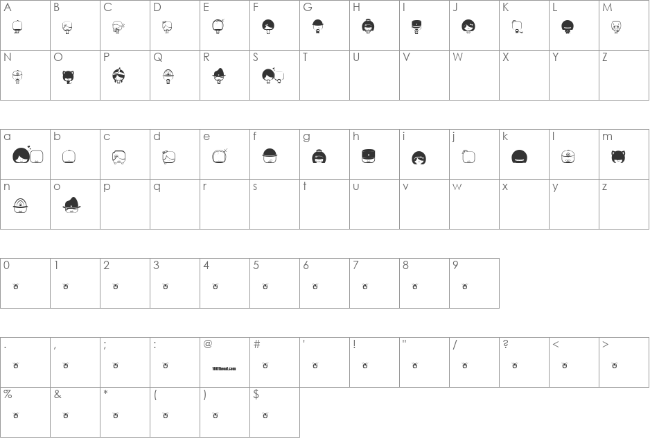 Toy Stum font character map preview