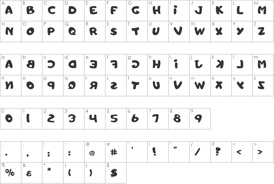 Toyc font character map preview