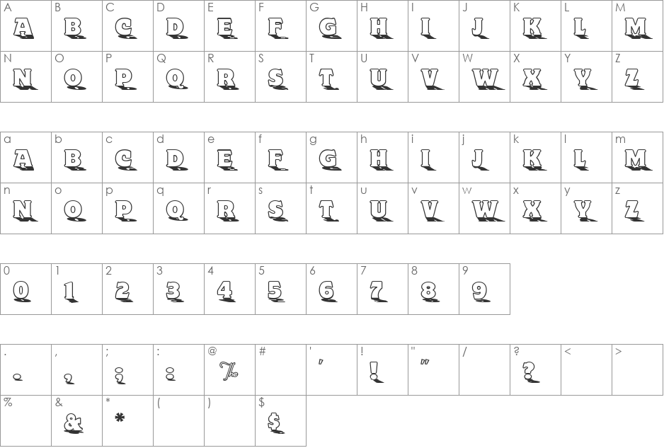 Toyland Outline Capital font character map preview