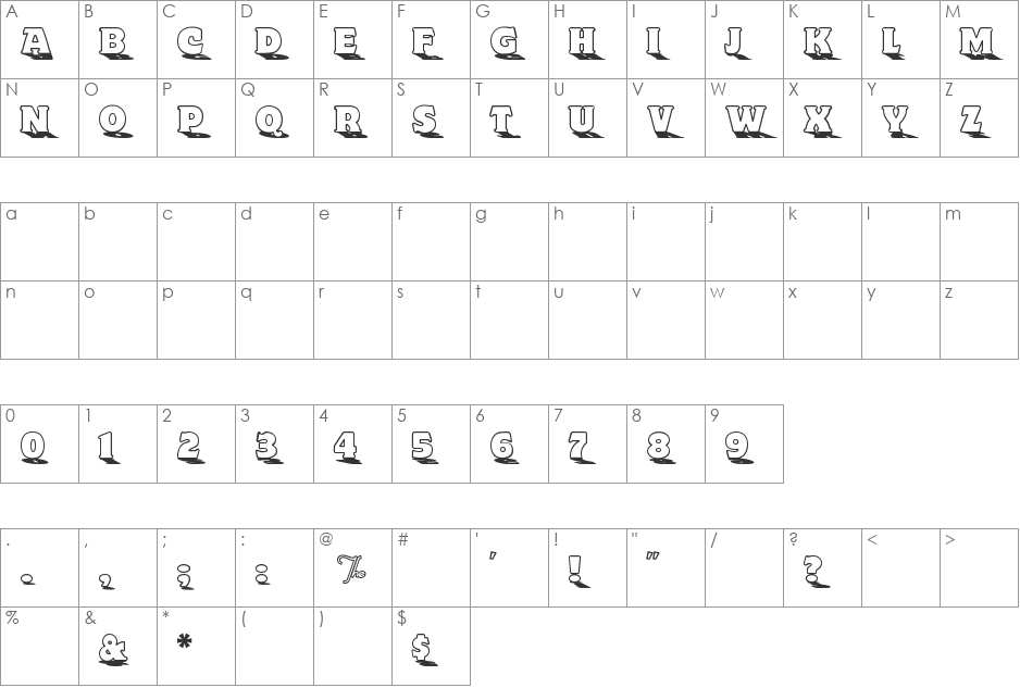 Toyland-OutlineA font character map preview