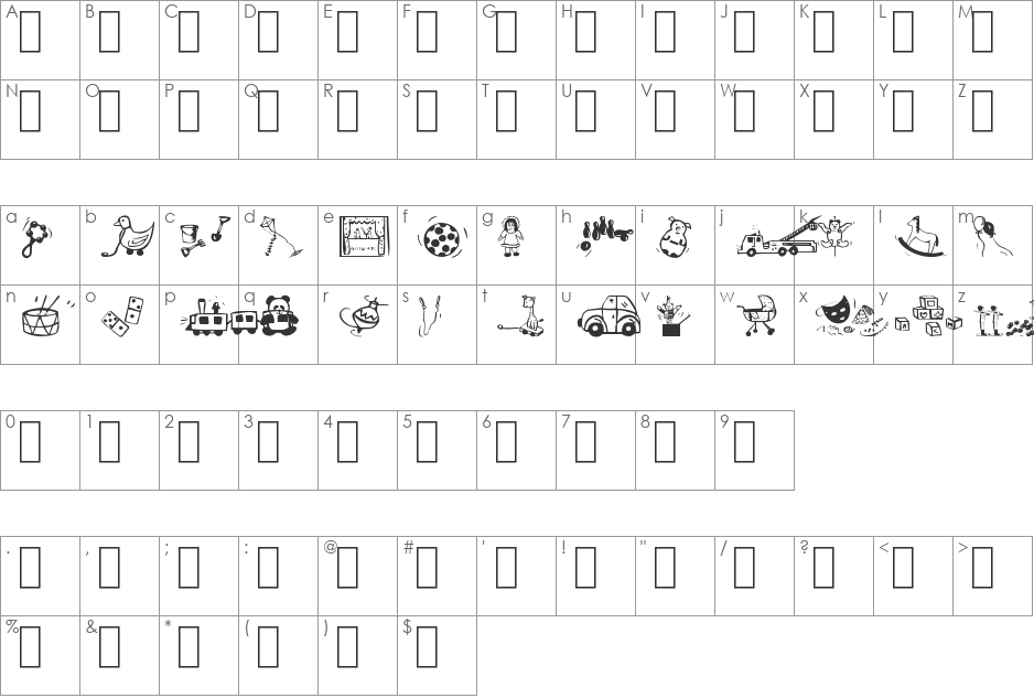 Toys'4U font character map preview