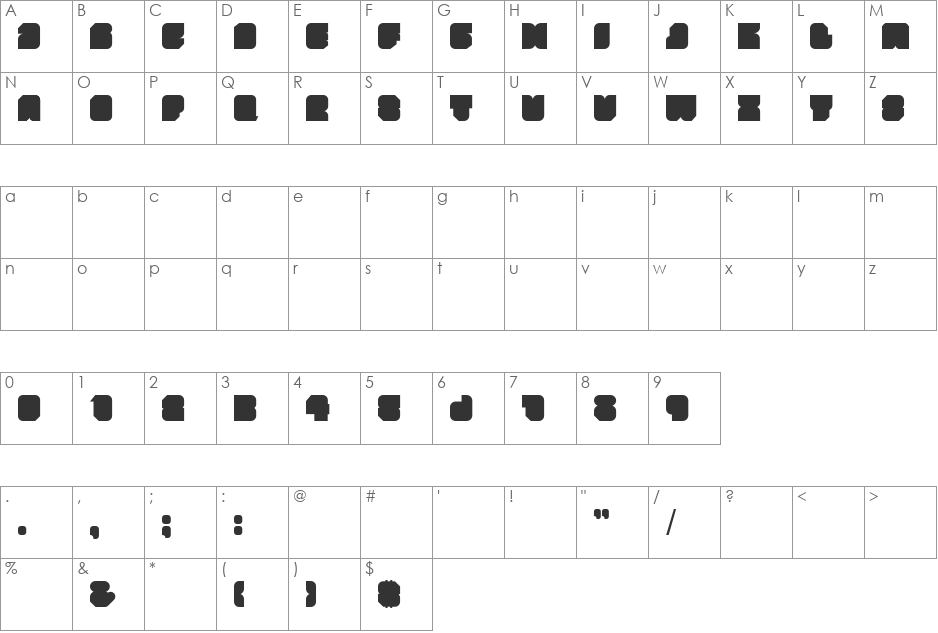 Tozuna font character map preview