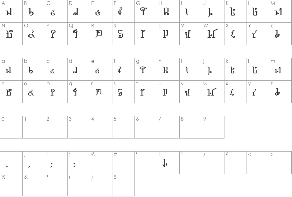 TP Hylian - Wii Regular font character map preview