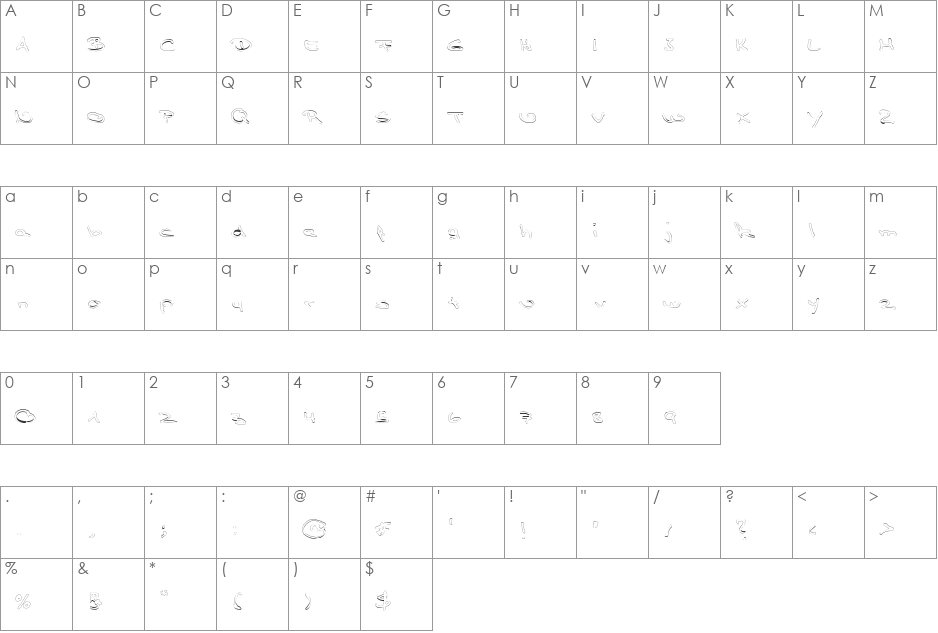 TPF  Claudia font character map preview