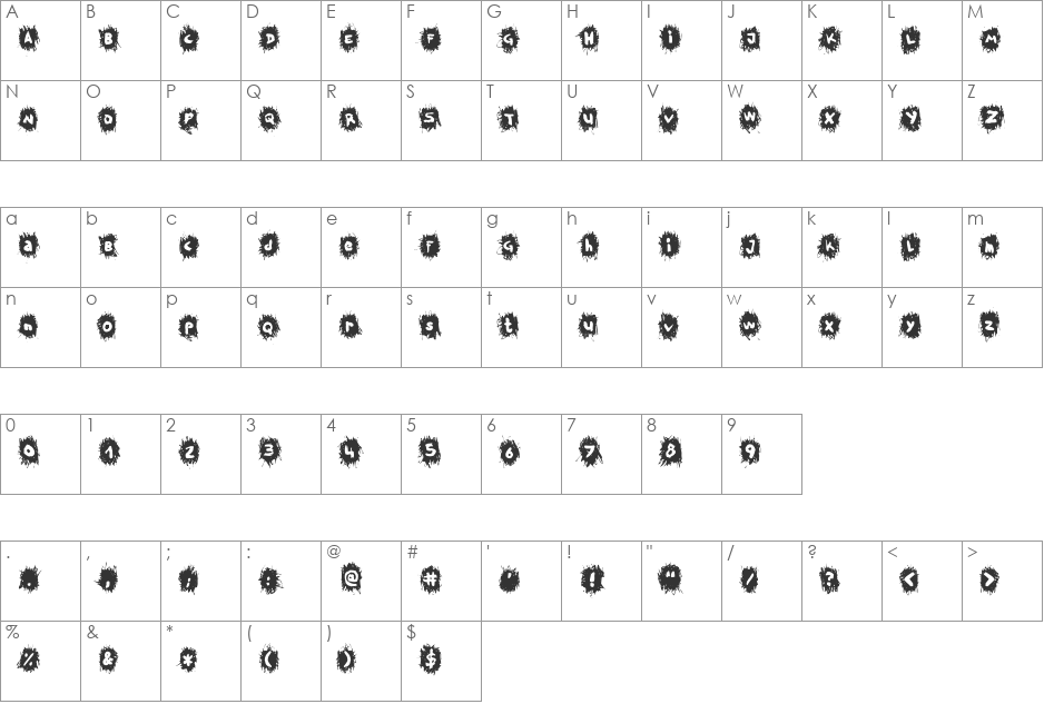 TPF Krikkel Krakkel font character map preview