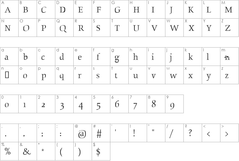 BeowolfSerifR23 font character map preview