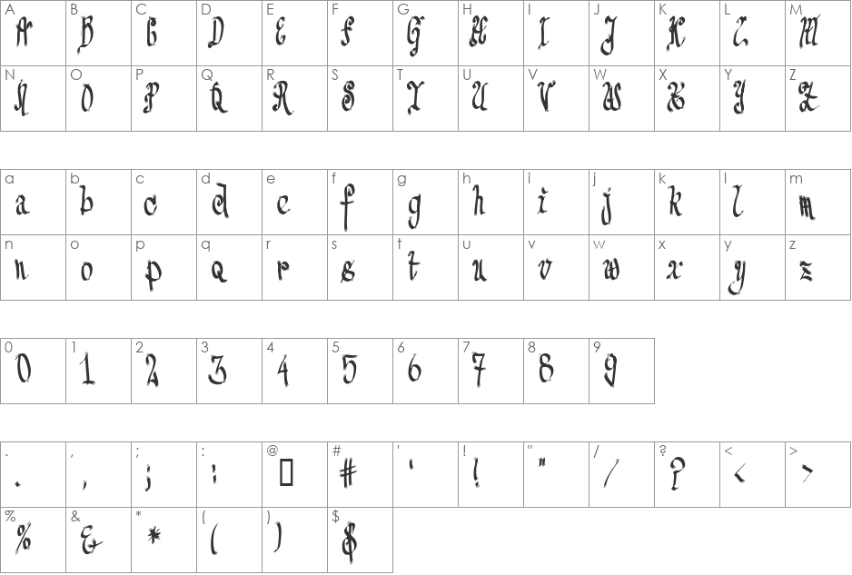 TPF Senseless Strokes font character map preview