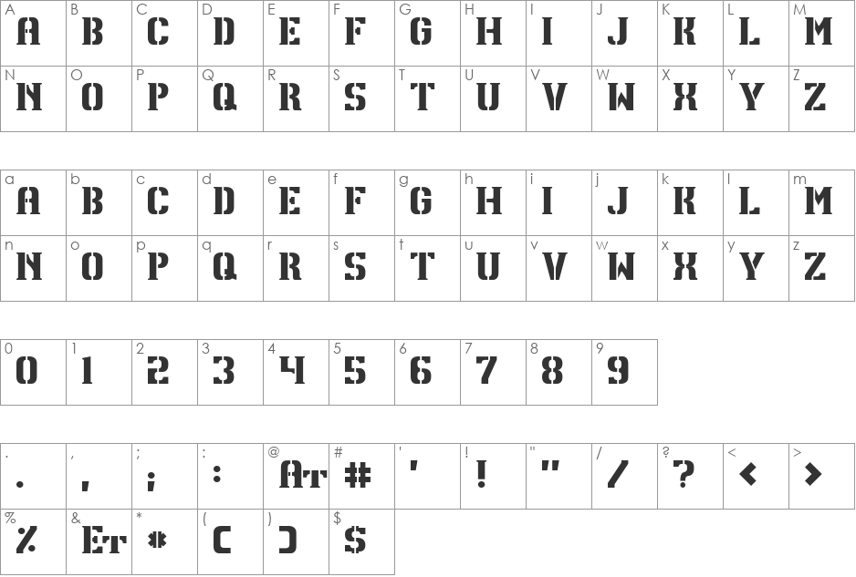 TPF U13 font character map preview