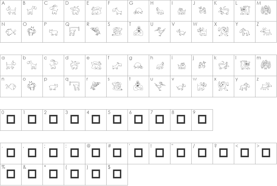 TPF Ubiquitous font character map preview