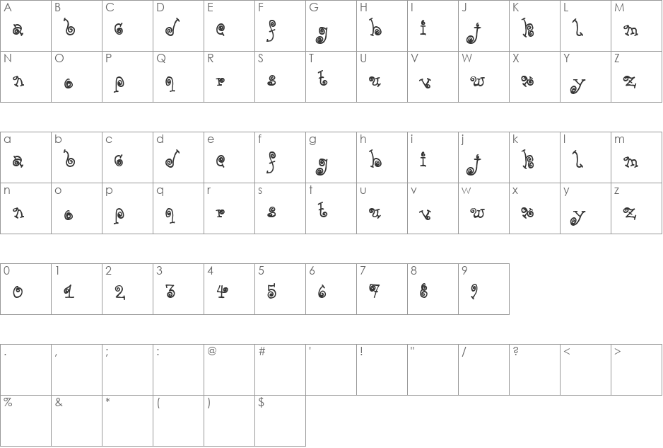 TPF Yolk font character map preview