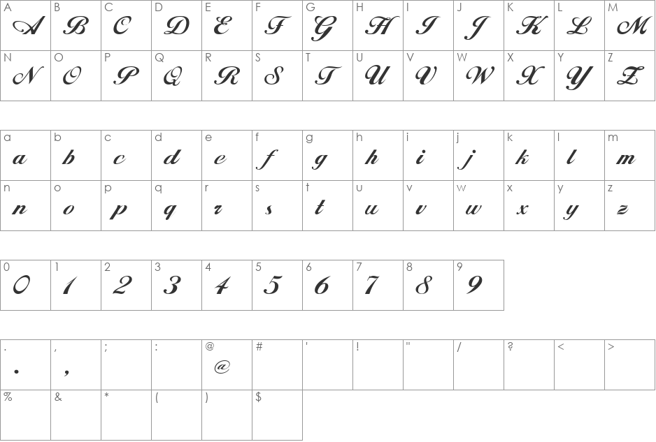 TQF_ AllisonScript font character map preview