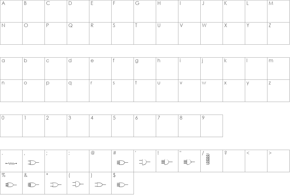 TQF_Electronics font character map preview
