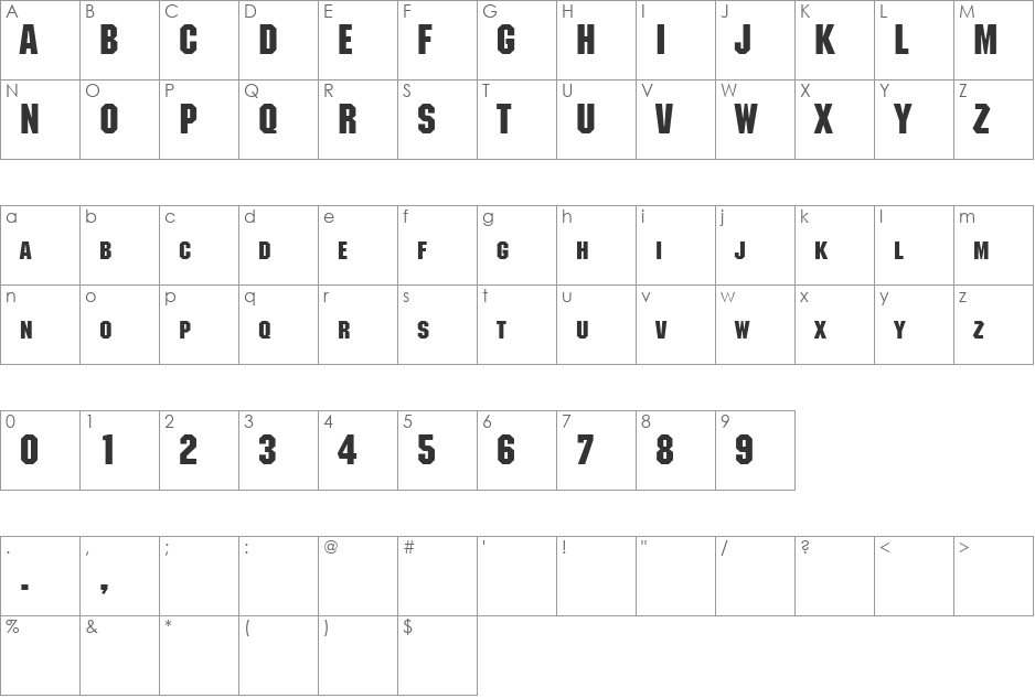 TQF_Machine font character map preview