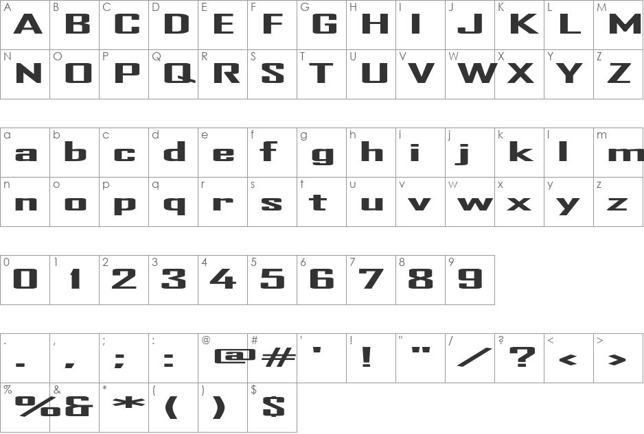 TR font character map preview