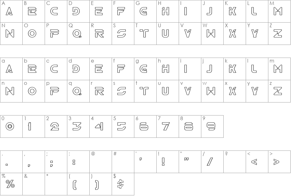 TR2N font character map preview