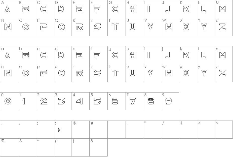 TR2N font character map preview