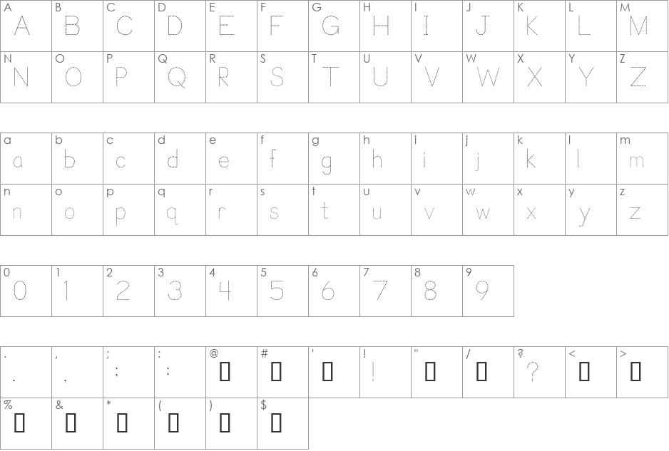 Trace Font for Kids font character map preview