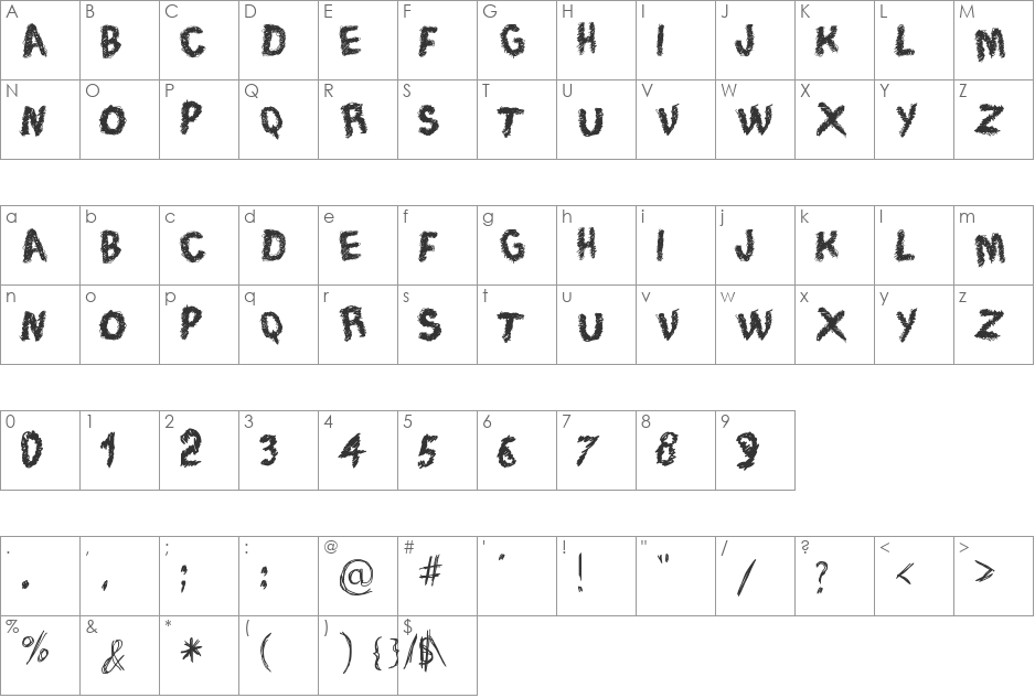 Trace of Rough font character map preview