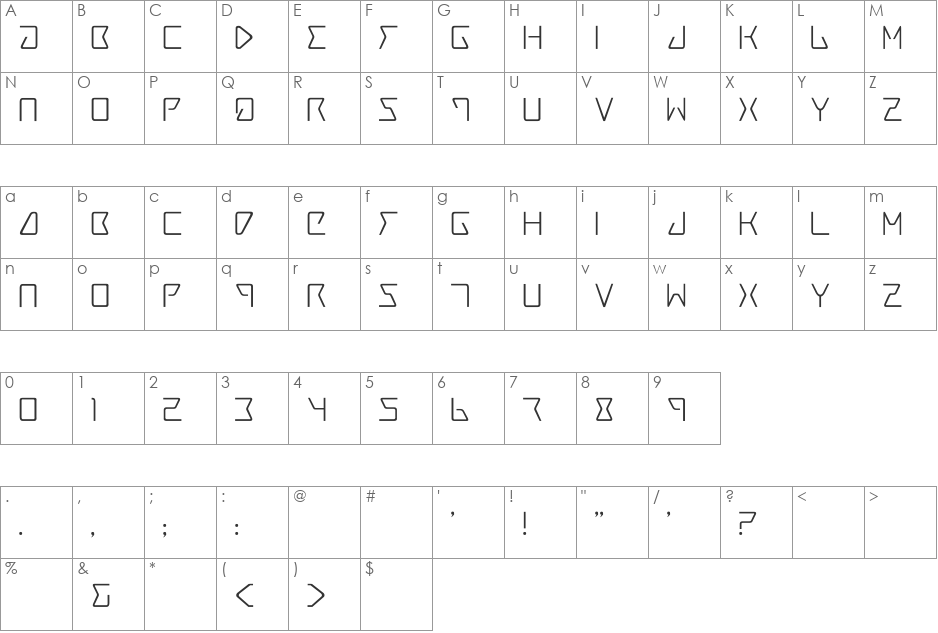 Tracer font character map preview