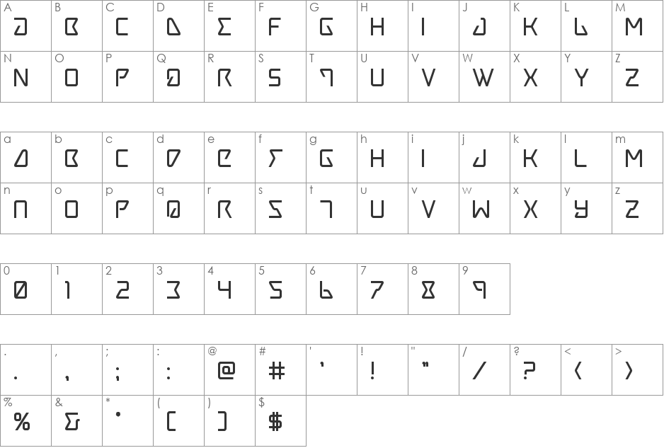 Tracer Bold font character map preview