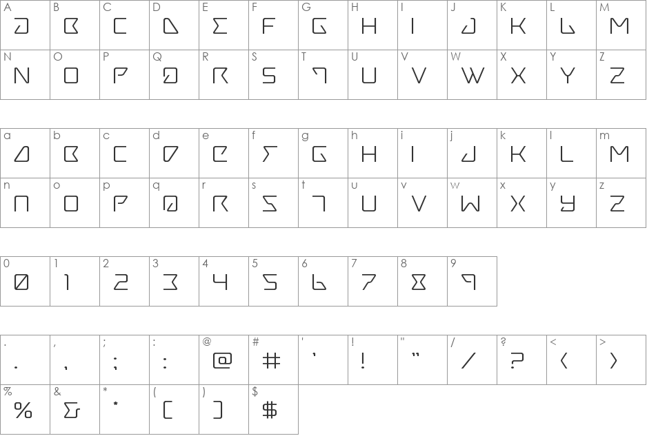Tracer Expanded font character map preview