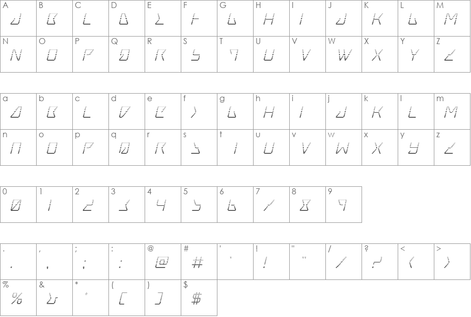 Tracer Gradient Italic font character map preview