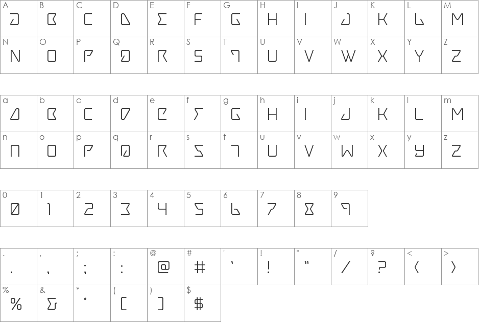 Tracer Super-Italic font character map preview