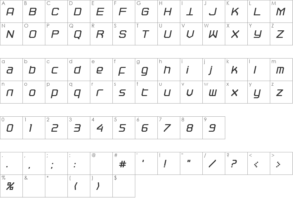 TRACEROUTE font character map preview