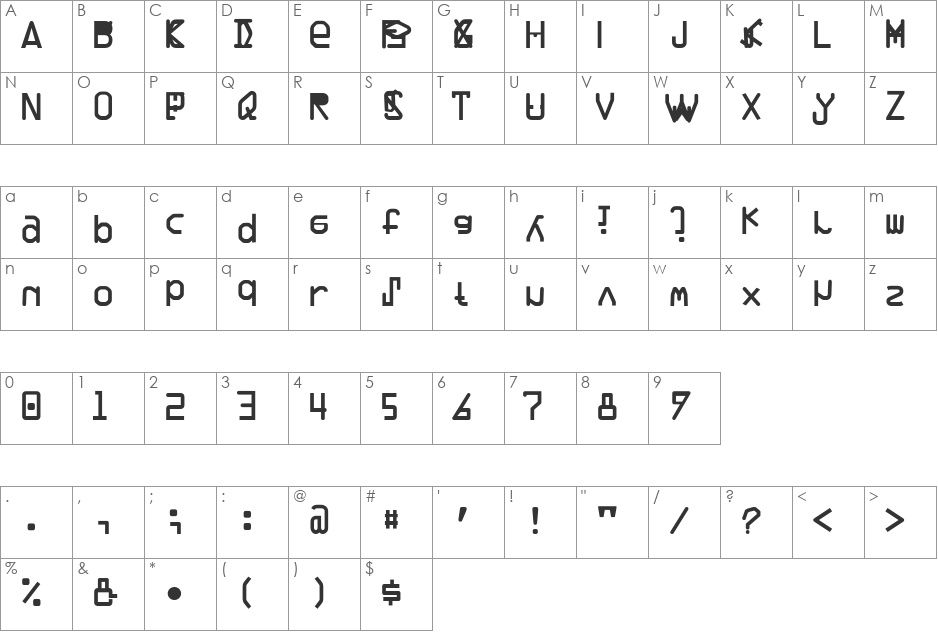 Trade font character map preview