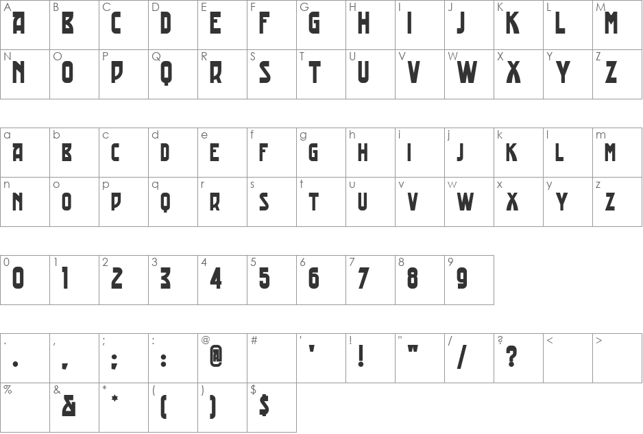 TradingPostNF font character map preview