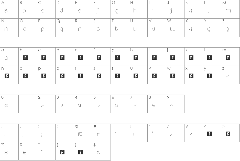 Tradita font character map preview