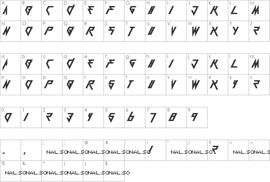 Berate The Elementary font character map preview