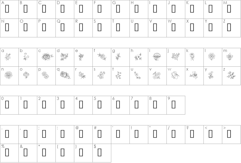 Traditional Floral Design II font character map preview