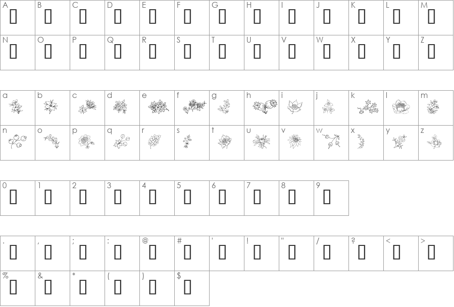 Traditional Floral Design III font character map preview