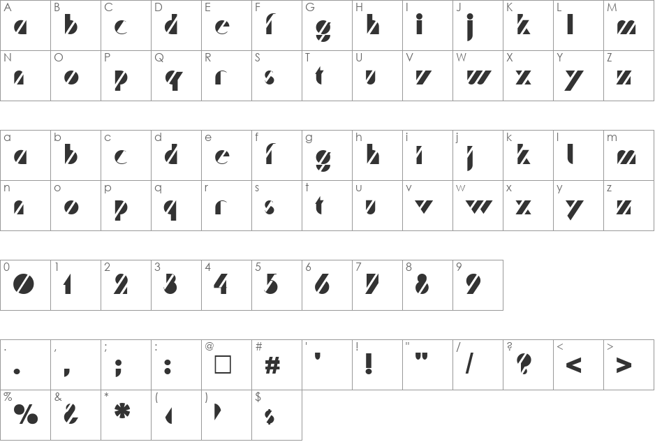 Trafaret font character map preview