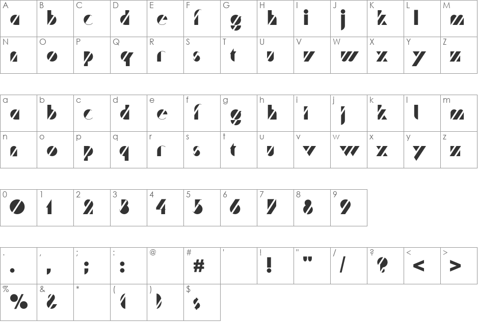 Trafaret font character map preview